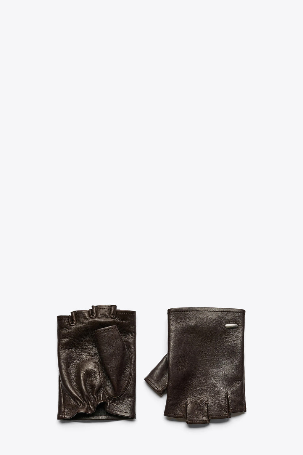 alt-image__Guanti-a-dita-corte-in-pelle-marroni-con-logo-in-metallo---Biker-Gloves