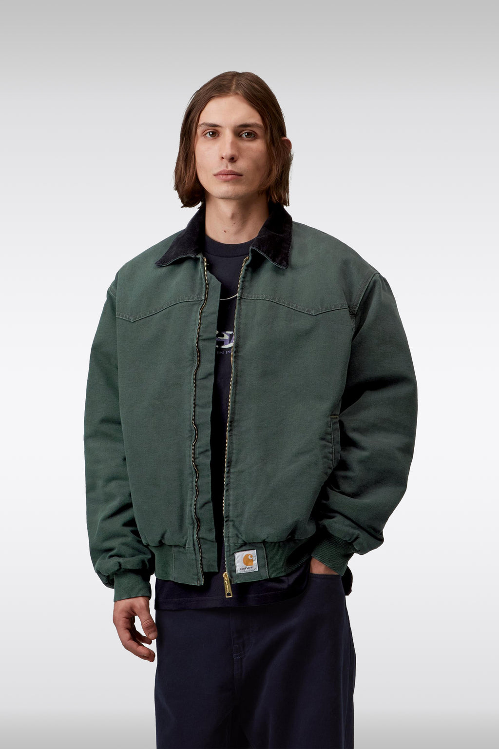 alt-image__Giubbotto-in-canvas-verde-dall'aspetto-usurato-con-colletto-in-velluto-a-coste---OG-Santa-Fe-Jacket