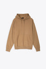 Pullover in lana cammello con cappuccio 