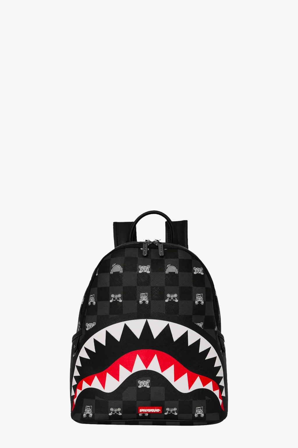 alt-image__Zaino-piccolo-in-pvc-a-scacchi-nero-con-stampa-decorativa---Peeking-Charcter-Check-Savage-Backpack