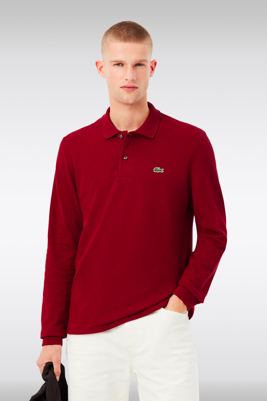 alt-image__Burgundy-piquè-cotton-polo-shirt-with-long-sleeves