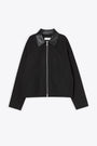 Black canvas jacket with leather collar - Leather Collar Cotton Blouson  