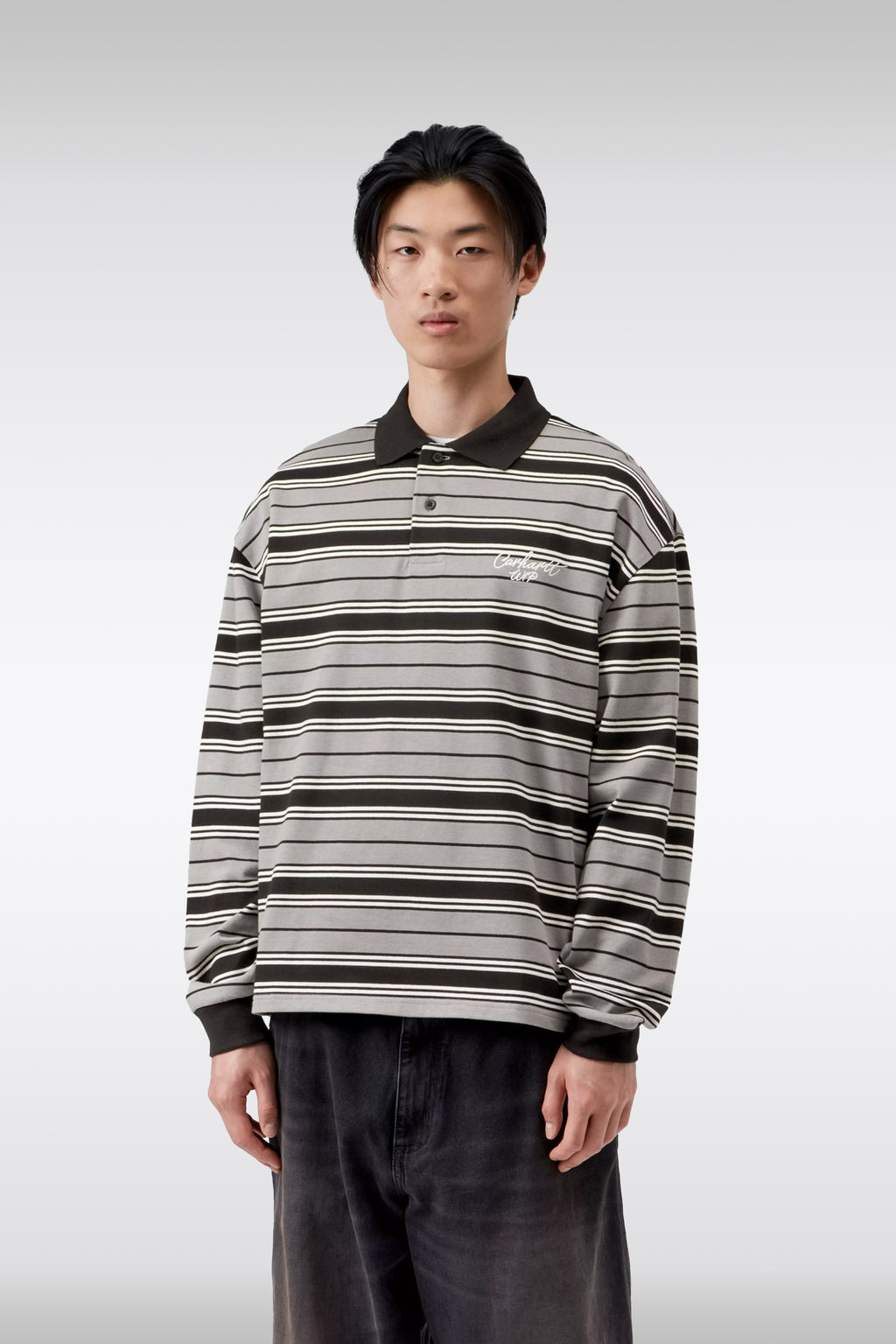 alt-image__Polo-in-cotone-a-righe-grigie-e-nere-con-mancihe-lunghe---L/S-Devitt-Rugby-Shirt