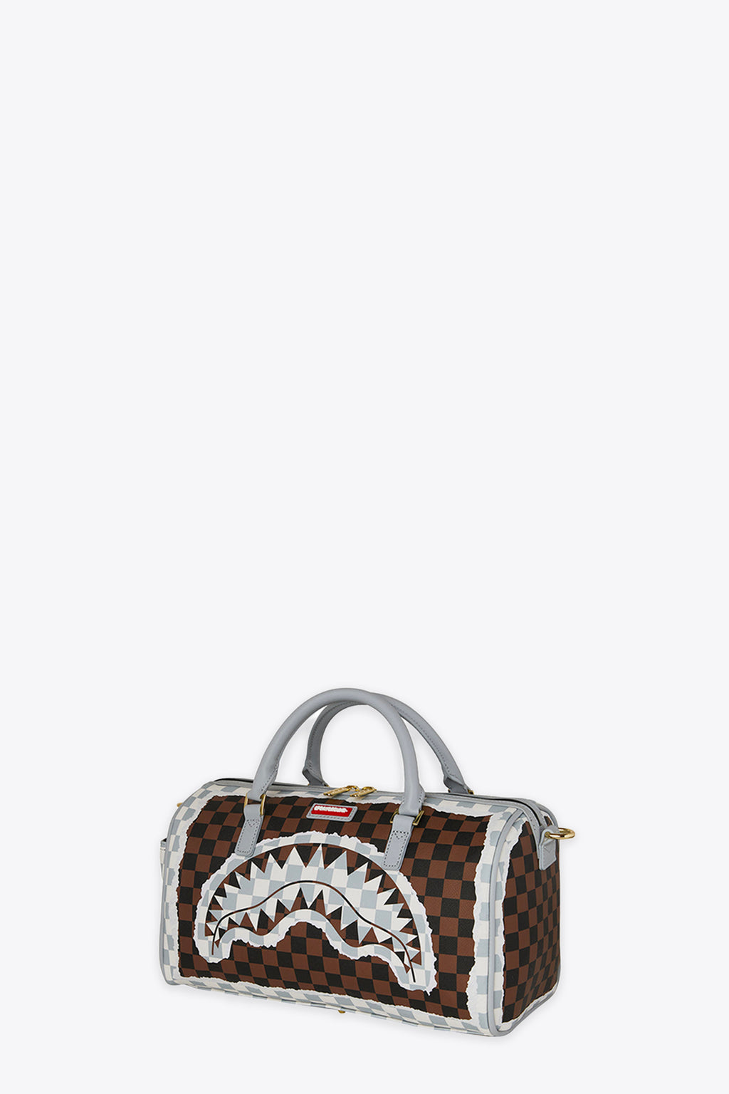 alt-image__Bauletto-in-pvc-a-scacchi-marrone-e-nero-con-bocca-shark---Cream-Brown-Tear-Check-Mini-Duffle