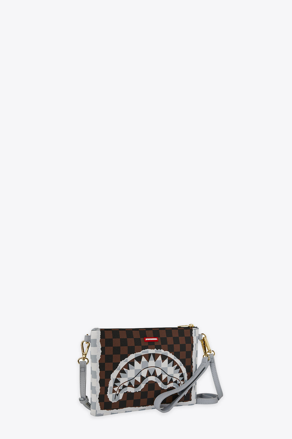 alt-image__Pochette-in-pvc-a-scacchi-marrone-e-nero-con-bocca-shark---Cream-Brown-Tear-Check-Crossover-Clutch