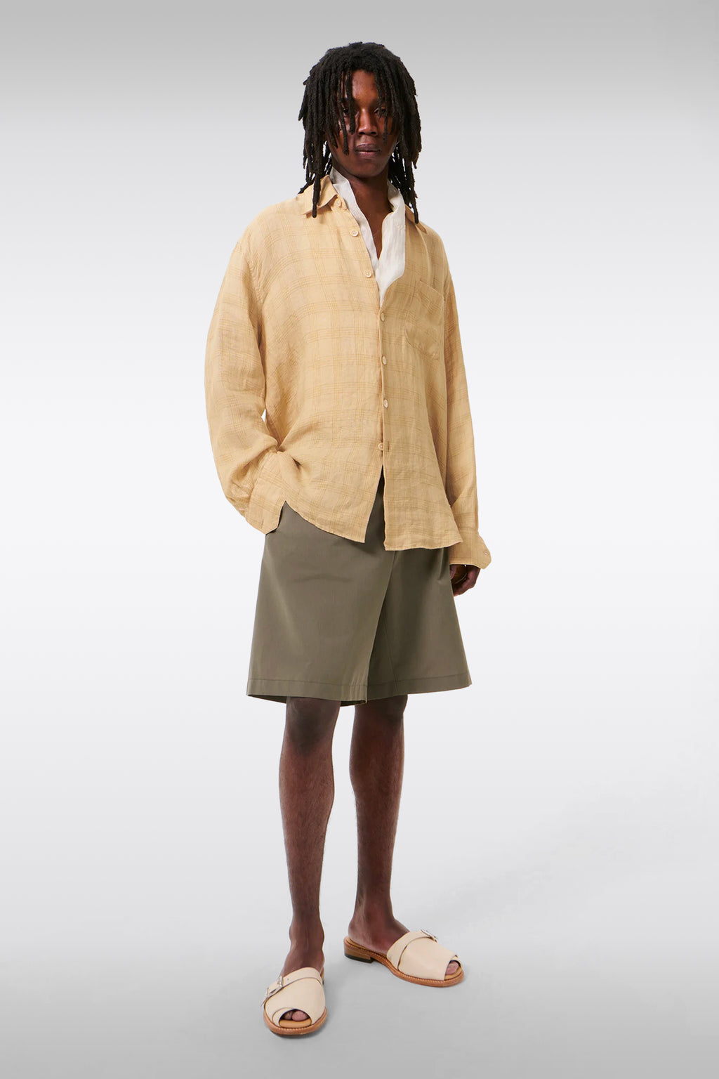 alt-image__Camicia-in-lino-beige-a-quadri-con-maniche-lunghe---Above-Shirt