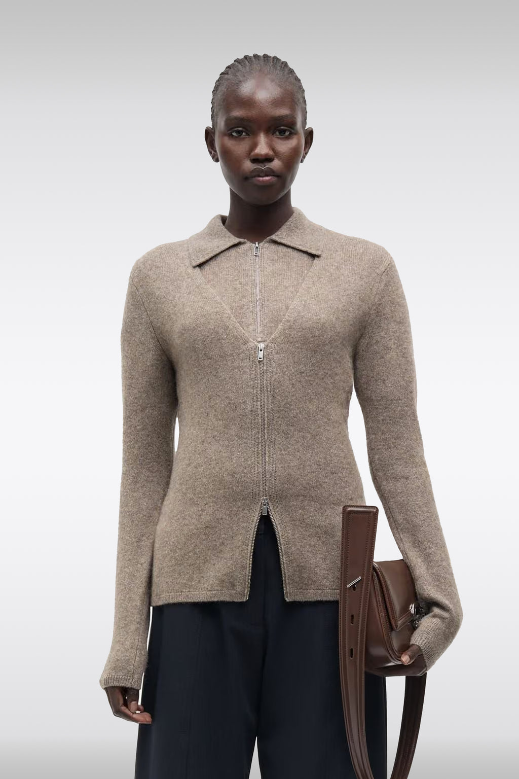 alt-image__Cardigan-in-lana-di-Yak-beige-melange-con-zip---Sanelo-Zip-Cardigan