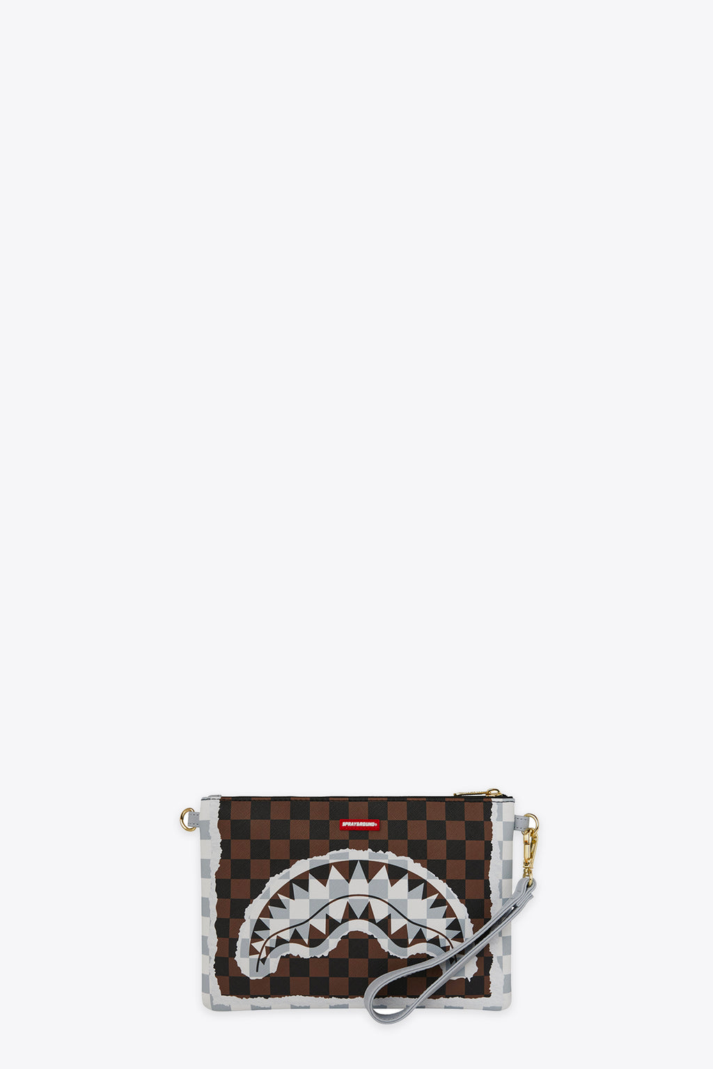 alt-image__Pochette-in-pvc-a-scacchi-marrone-e-nero-con-bocca-shark---Cream-Brown-Tear-Check-Crossover-Clutch