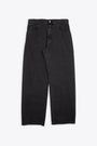 Washed black denim pant with buckle - Wide leg jeans with buckle 