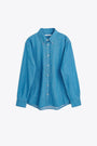 Mid blue chambray denim shirt with long sleeves - Denim Button Down Shirt 