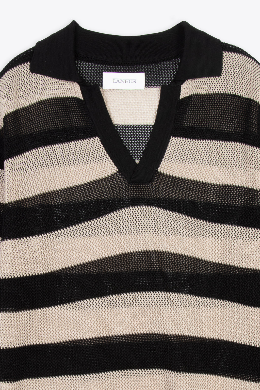alt-image__Beige-and-black-striped-mesh-knitted-polo-shirt---Mesh-polo-shirt-