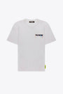 White cotton t-shirt with chest logo and back smile print with paint 
