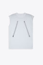 T-shirt smanicata bianca con stampa zip 