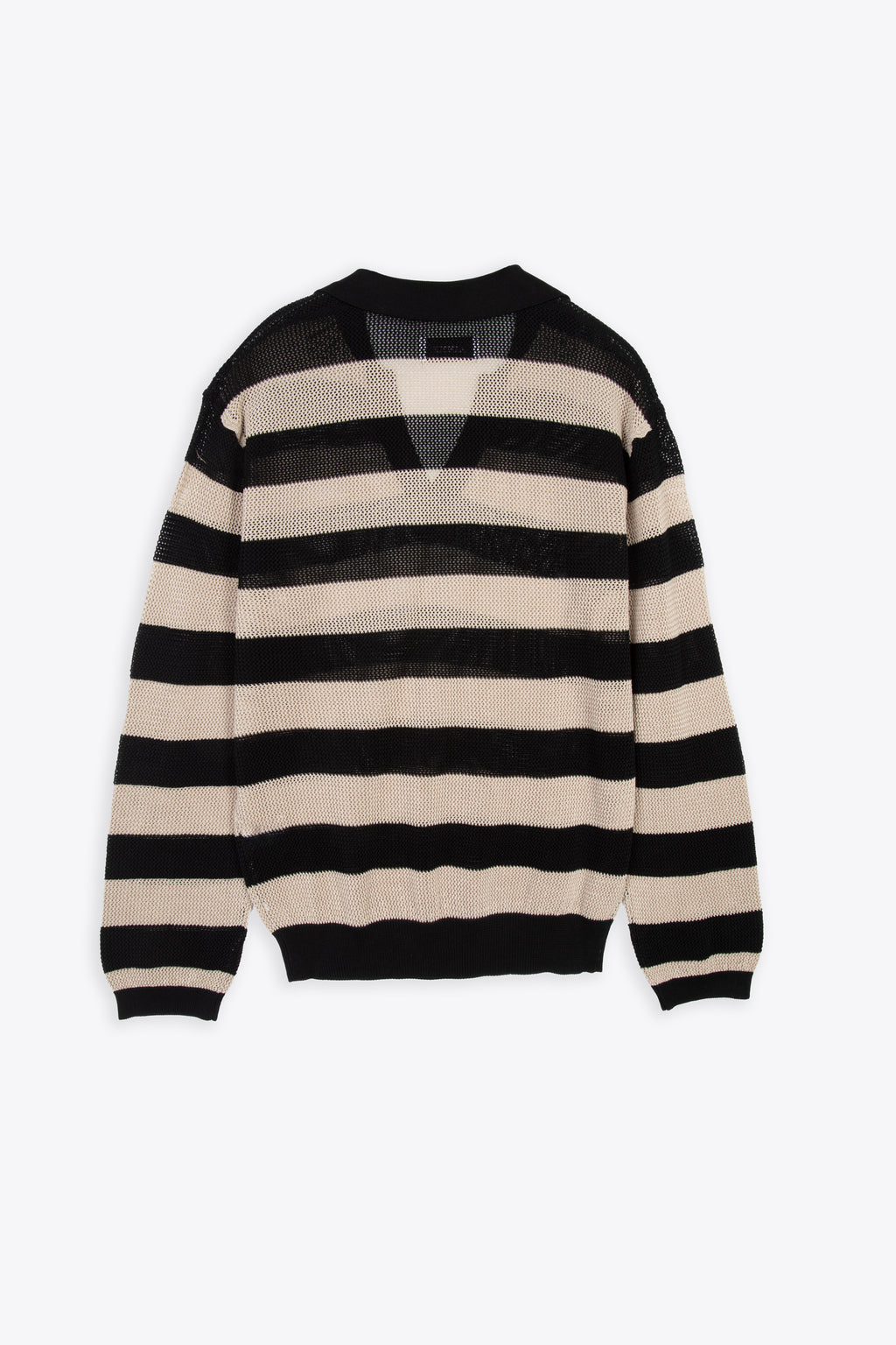 alt-image__Beige-and-black-striped-mesh-knitted-polo-shirt---Mesh-polo-shirt-