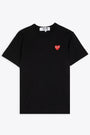 Black cotton t-shirt with red heart patch at chest 