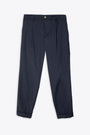 Navy blue wool tailored pant with front pleat - Stokholm 