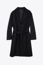 Cappotto nero monopetto con cintura - Cisternino 