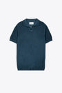 Blue moss-stitch knitted cotton polo shirt 