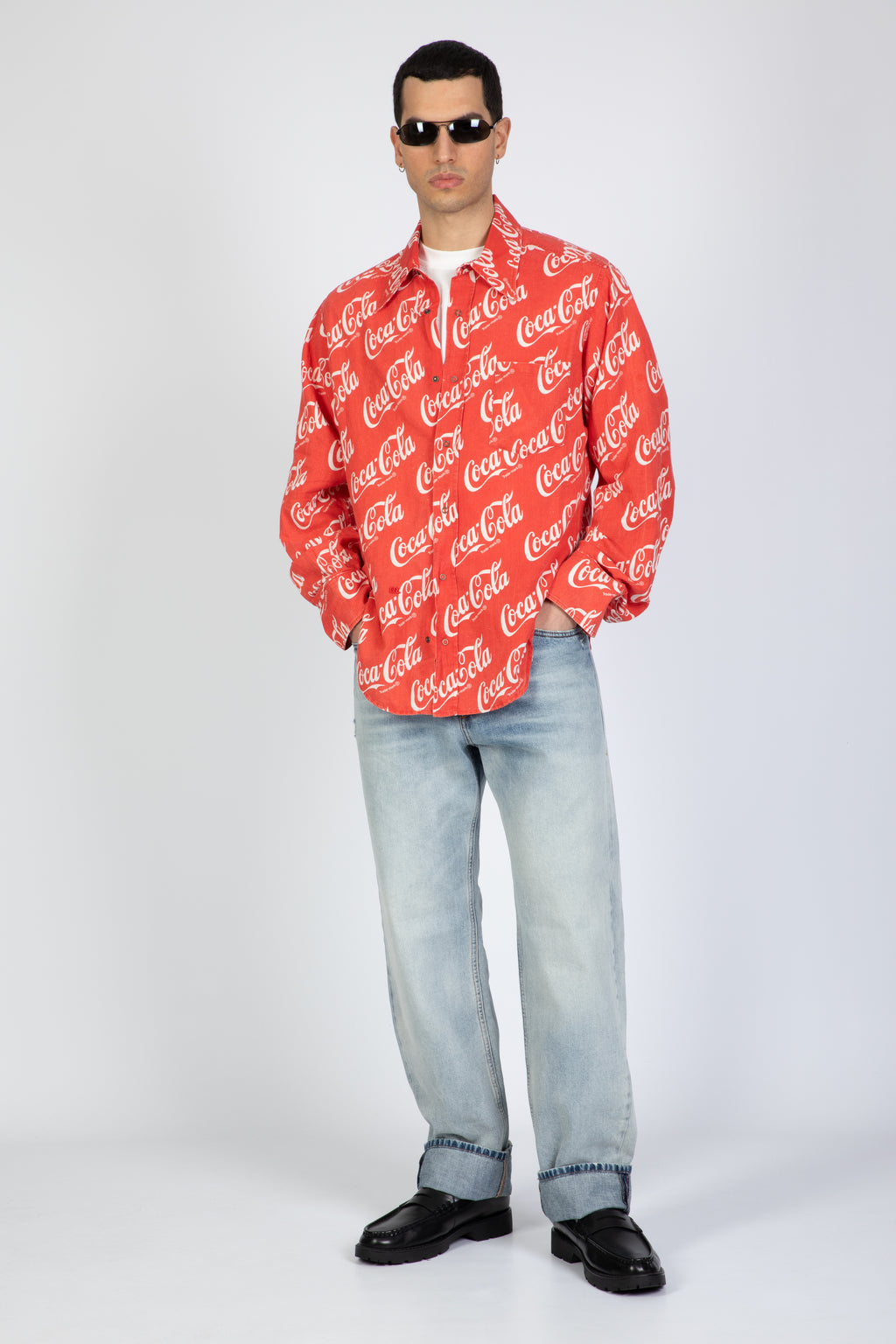 alt-image__Red-linen-blend-Coca-Cola-shirt---Unisex-Printed-Button-Up-Shirt-Woven-