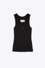 Black ribbed cotton tank top with logo 